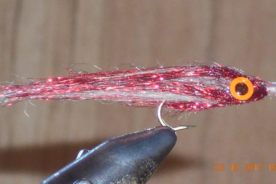 Mini baitfish red pearl fly