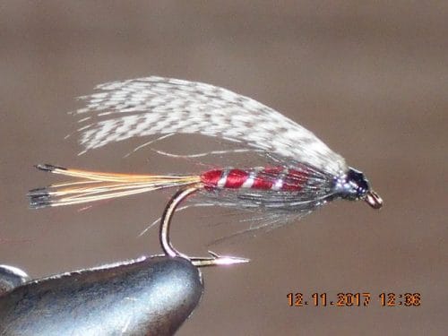 Teal and red wet fly