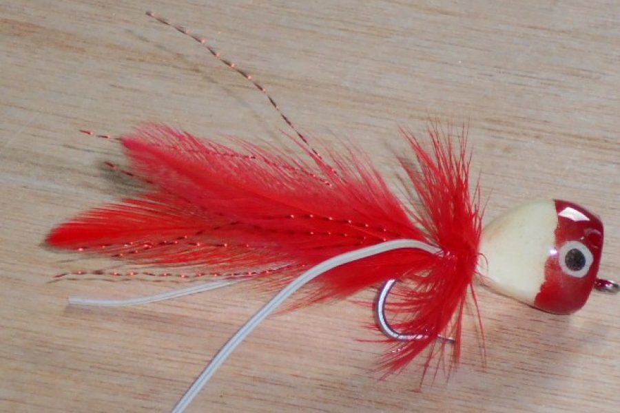 Bass popper frog red & white