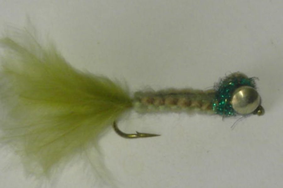 Chain head woven streamer gray olive fly