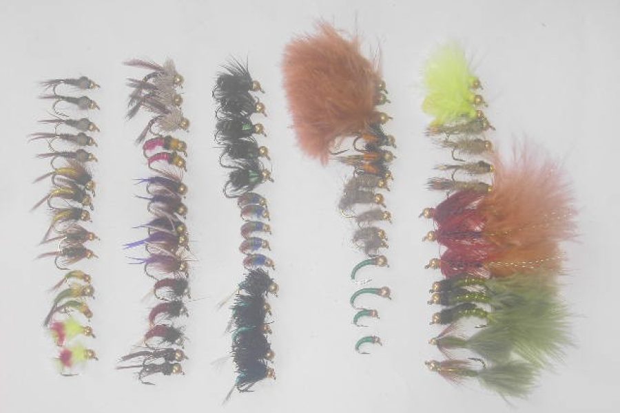 100 Assorted tungsten bead head fly fishing flies