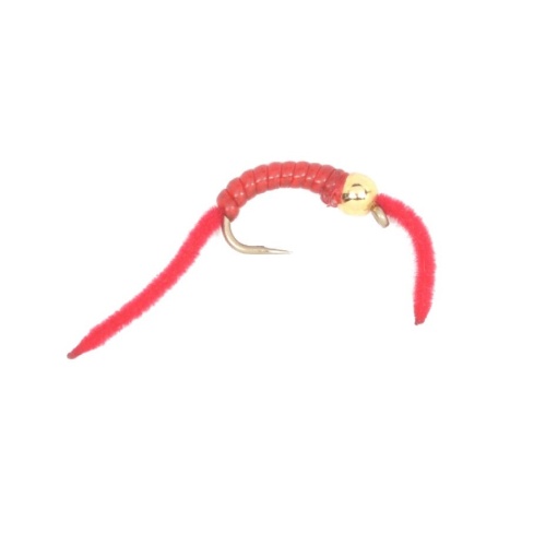 Red Beadhead San Juan Worm fishing fly pattern