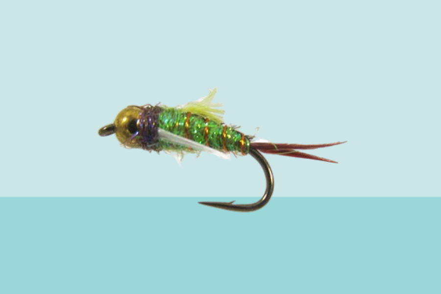 Psycho Prince Caddis Nymph, Green Bead Head fly